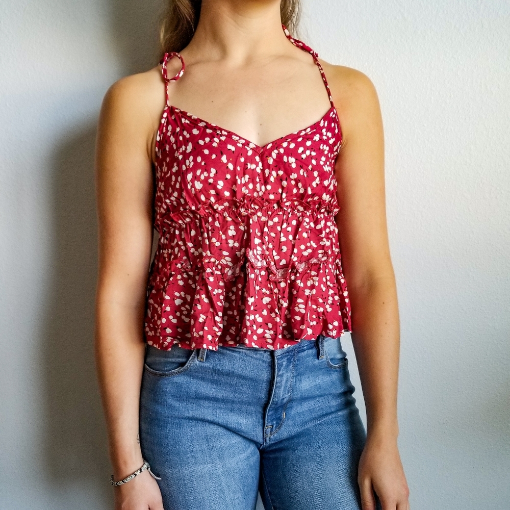 Red Floral Crop Top